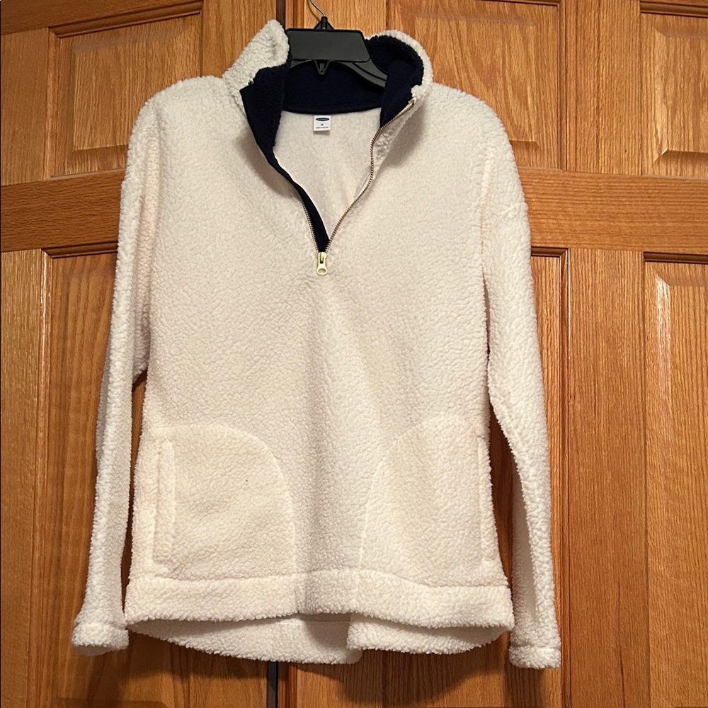 Old Navy Cream Teddy Jacket with Navy Accents